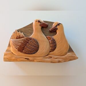 Wooden Handcrafted Ducks Puzzle Box EUC